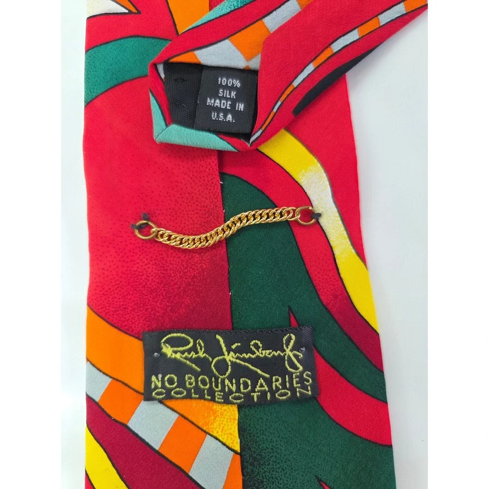 Rush Limbaugh No Boundaries Silk Tie Red Abstract Psychedelic Checkered VTG USA